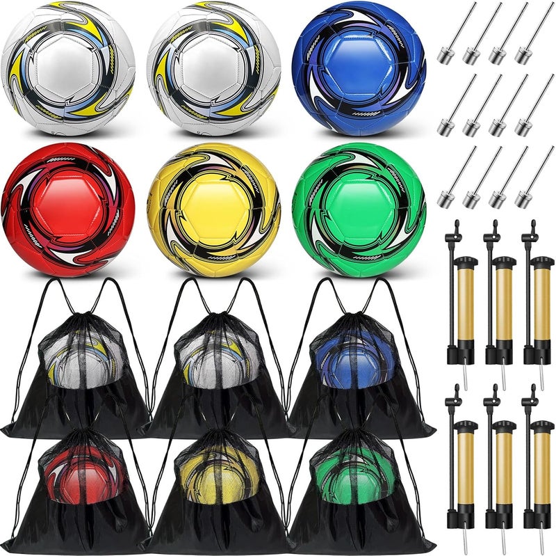 yasuwekik 6 Pack Operation Deflated Christmas Soccer Ball with Pump for Child,Items Bulk Deals Soccer Balls,Classic Soccer Balls with Mesh Sport Bag Pump Needle for Shoebox Gift Fillers Charity Donations - Image 1